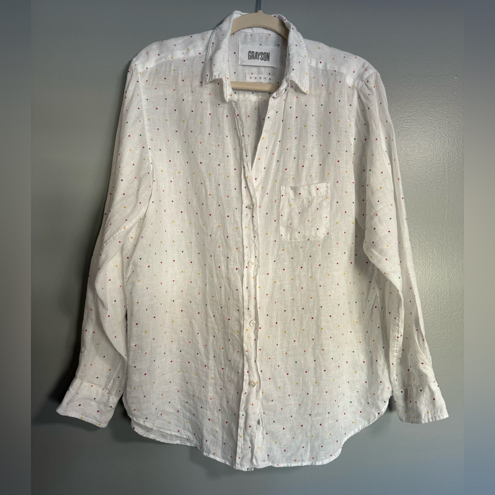 Grayson The Hero Linen Hearts Print Button Down Longsleeve Shirt